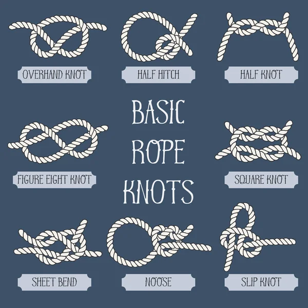 Set of nautical rope knots. — Stock Vector