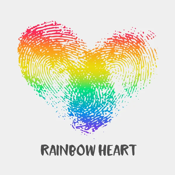 Logo conceptual con corazón de arco iris de huellas dactilares . — Vector de stock