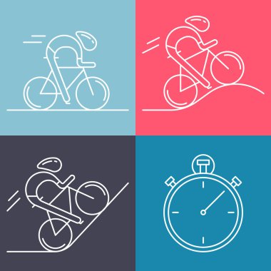 Set of 4 linear icons of cycling race stage types clipart