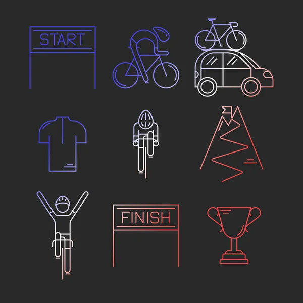 Set de 9 Bicicleta Race iconos lineales modernos — Vector de stock