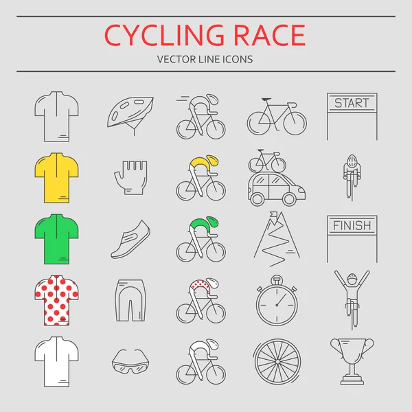 Set de 25 iconos lineales modernos Cycling Race . — Vector de stock