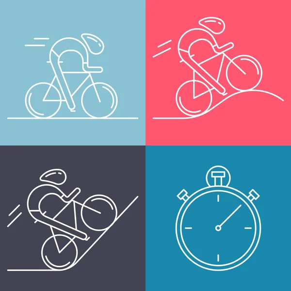 Conjunto de 4 iconos lineales de los tipos de etapa de la carrera ciclista — Vector de stock