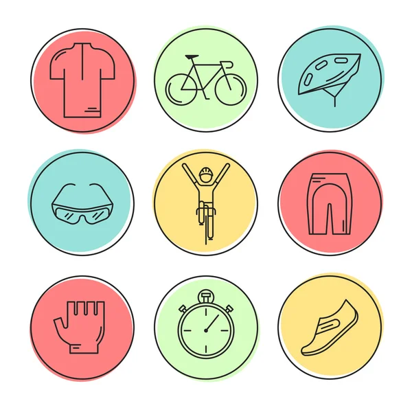 Set de 9 Bicicleta Race iconos lineales modernos — Vector de stock