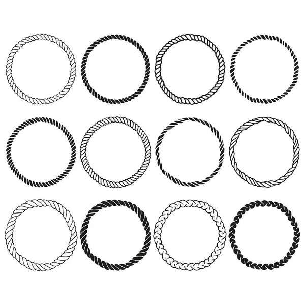 Rope Circle Frame Bundle. Couronne de corde dessinée à la main — Image vectorielle