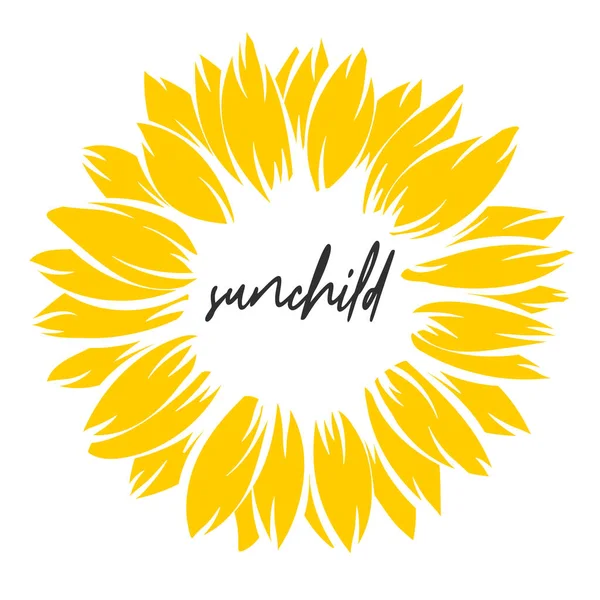Sunchild. Afiche arte girasol amarillo sobre blanco — Archivo Imágenes Vectoriales