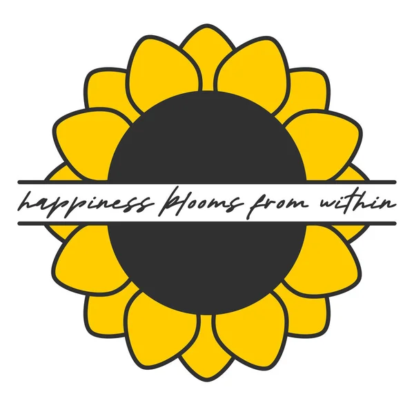 Le bonheur fleurit de l'intérieur. Affiche de tournesol art — Image vectorielle