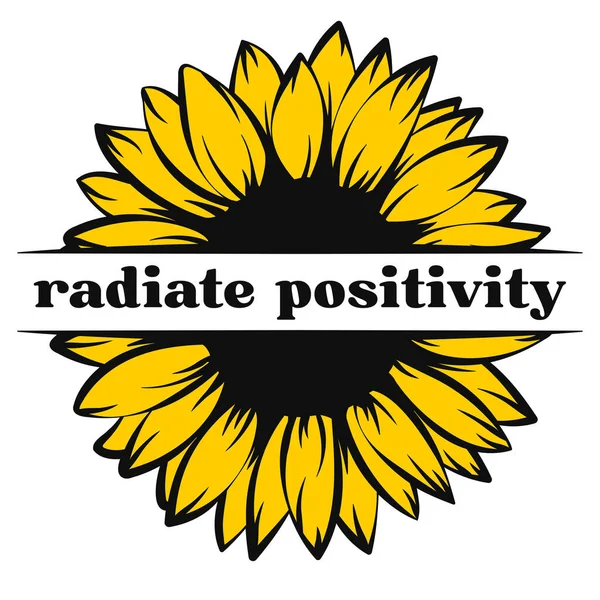 Strahlen Positivität Sonnenblumen Kunst Poster mit Zitat — Stockvektor