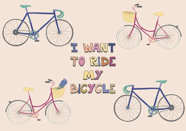 Plakat mit Citybikes und Rennrädern — Stockvektor