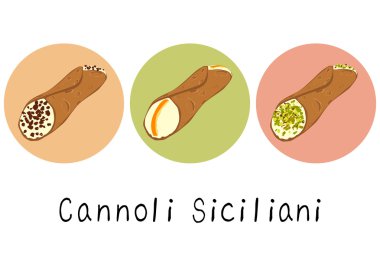 Tipik Sicilya tatlı cannoli çizilmiş resmi el.