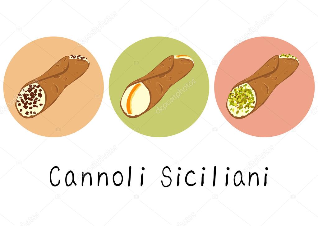 Hand drawn illustration of typical sicilian dessert cannoli.