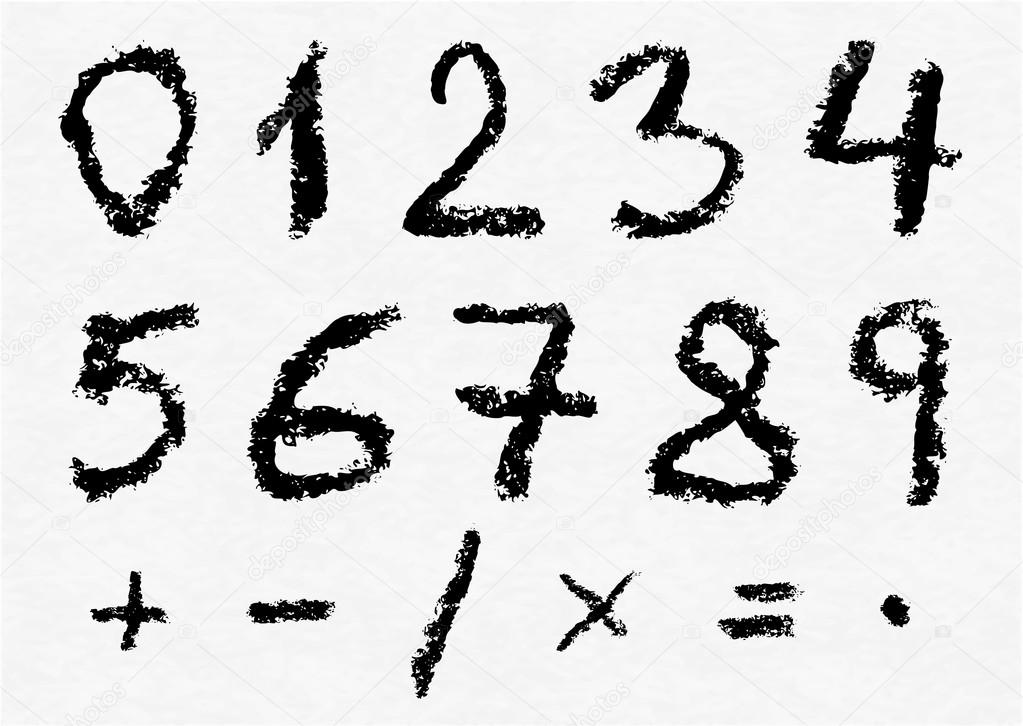 Hand written vector charcoal numbers