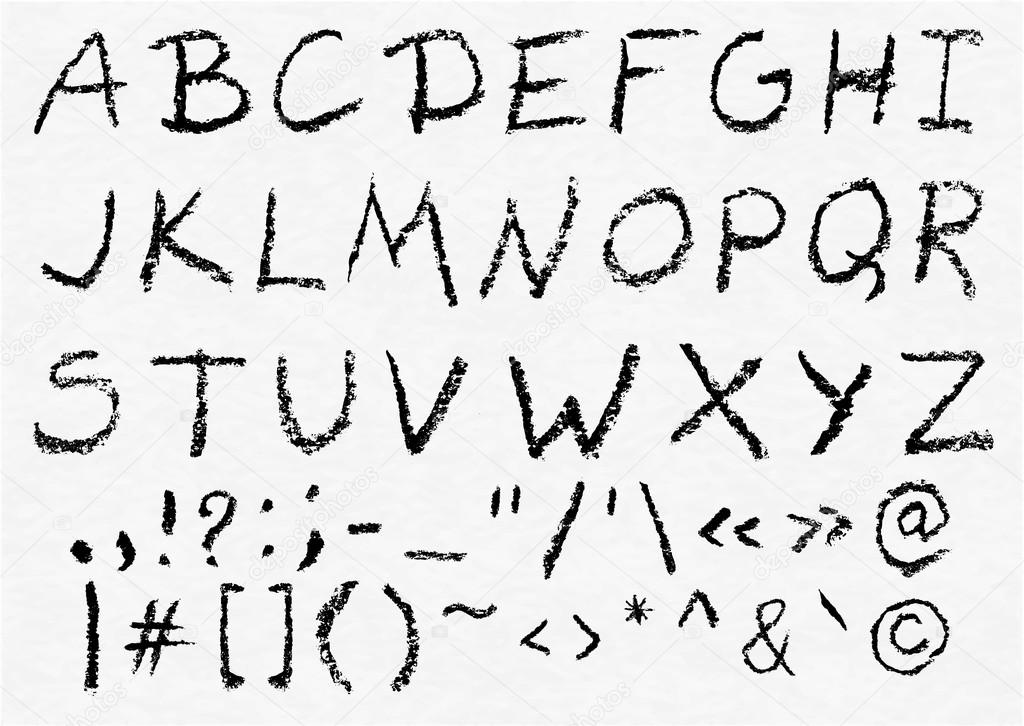 Hand written vector charcoal uppercase english alphabet