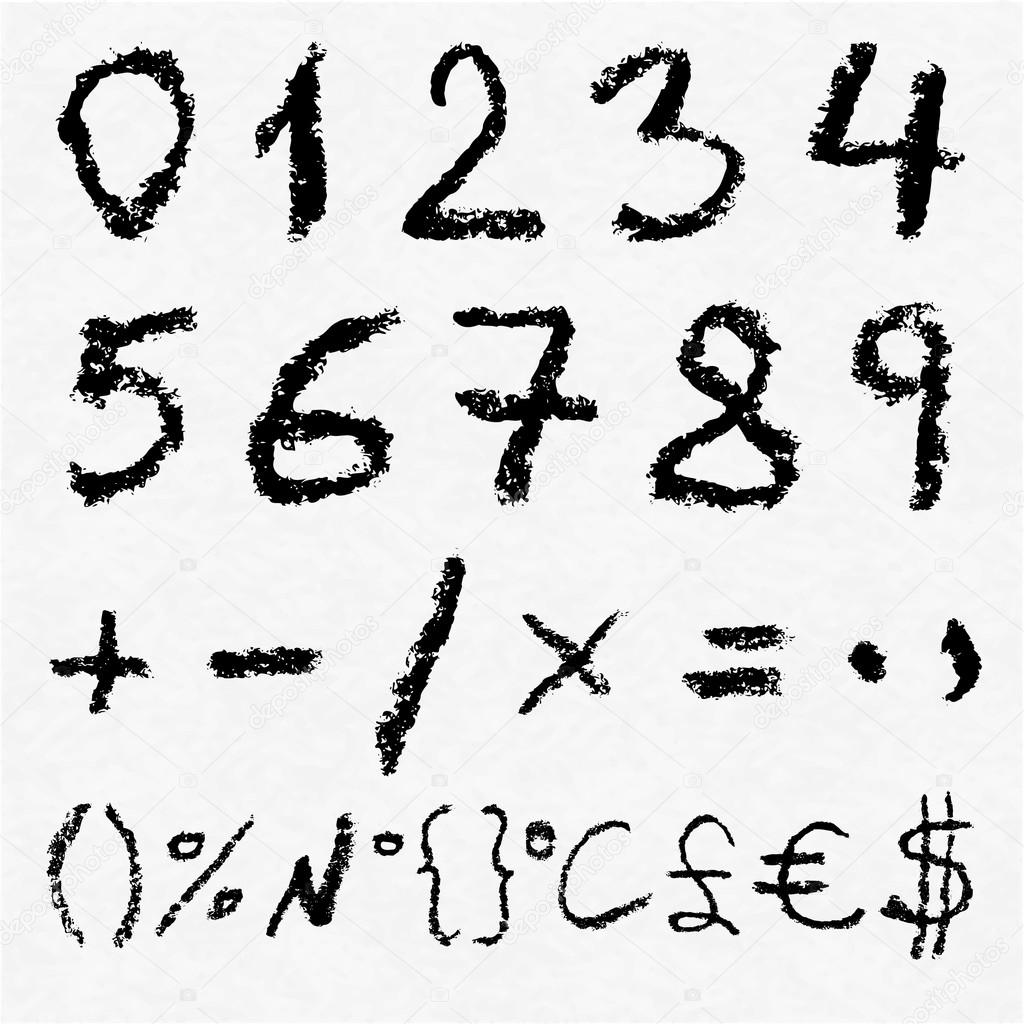 Hand written vector charcoal numbers