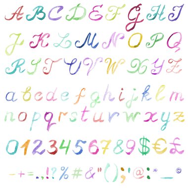 Hand drawn watercolor alphabet. clipart