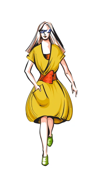 Frau im gelben Kleid — Stockvektor