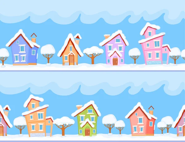 Casas de inverno e árvores — Vetor de Stock