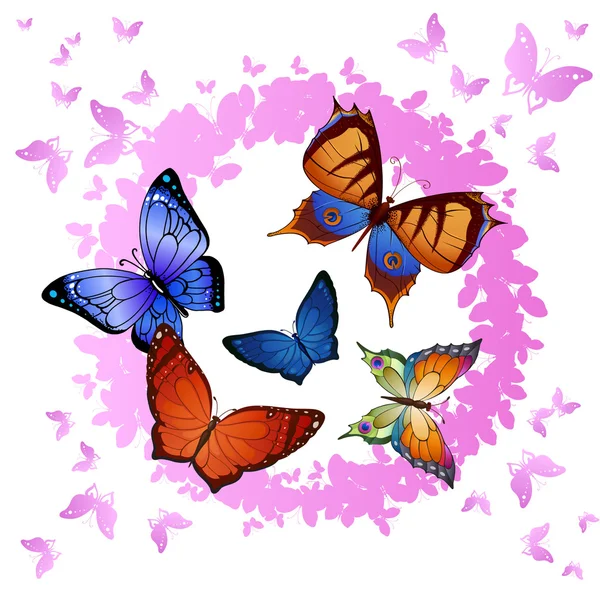 Vliegende heldere vlinders — Stockvector