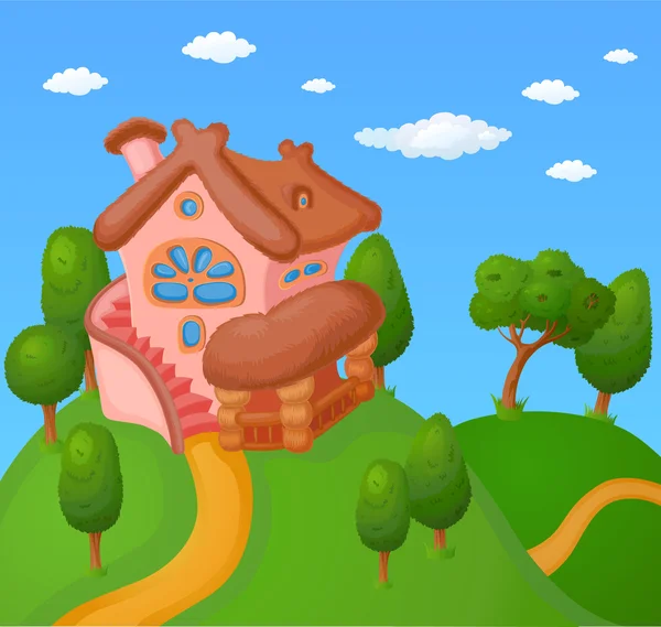 Petite maison et arbres — Image vectorielle