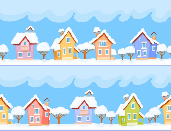 Χειμερινές σπίτια και δέντρα — Διανυσματικό Αρχείο
