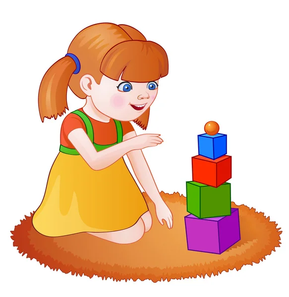 Girl playing with cubes — Stock Vector