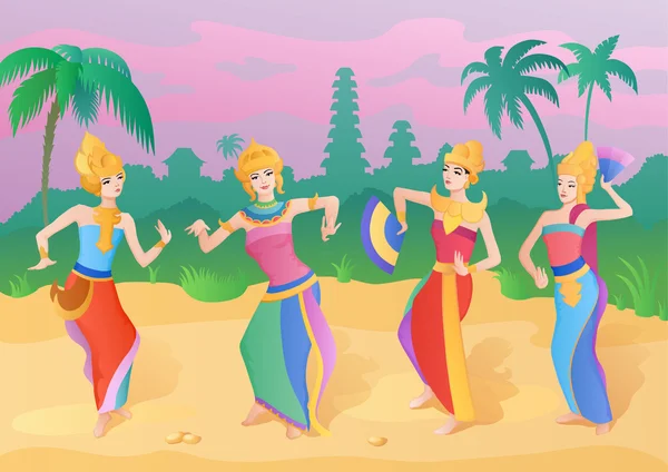 Chicas bailando de Indonesia — Vector de stock