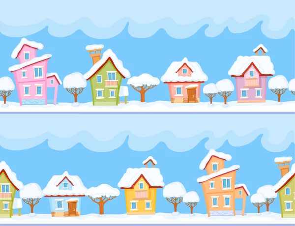 Zimą domy i drzewa — Wektor stockowy