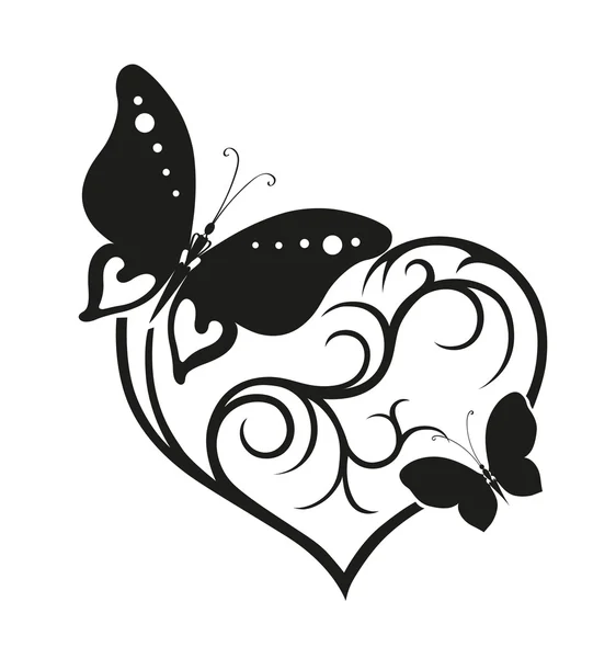 Papillons avec silhouette coeur — Image vectorielle