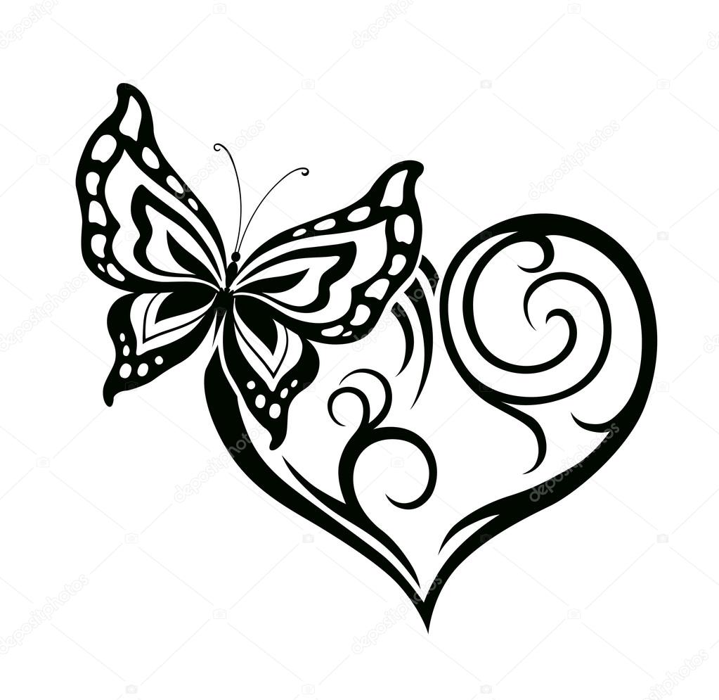 Download Butterfly with heart silhouette — Stock Vector © Polyudova ...