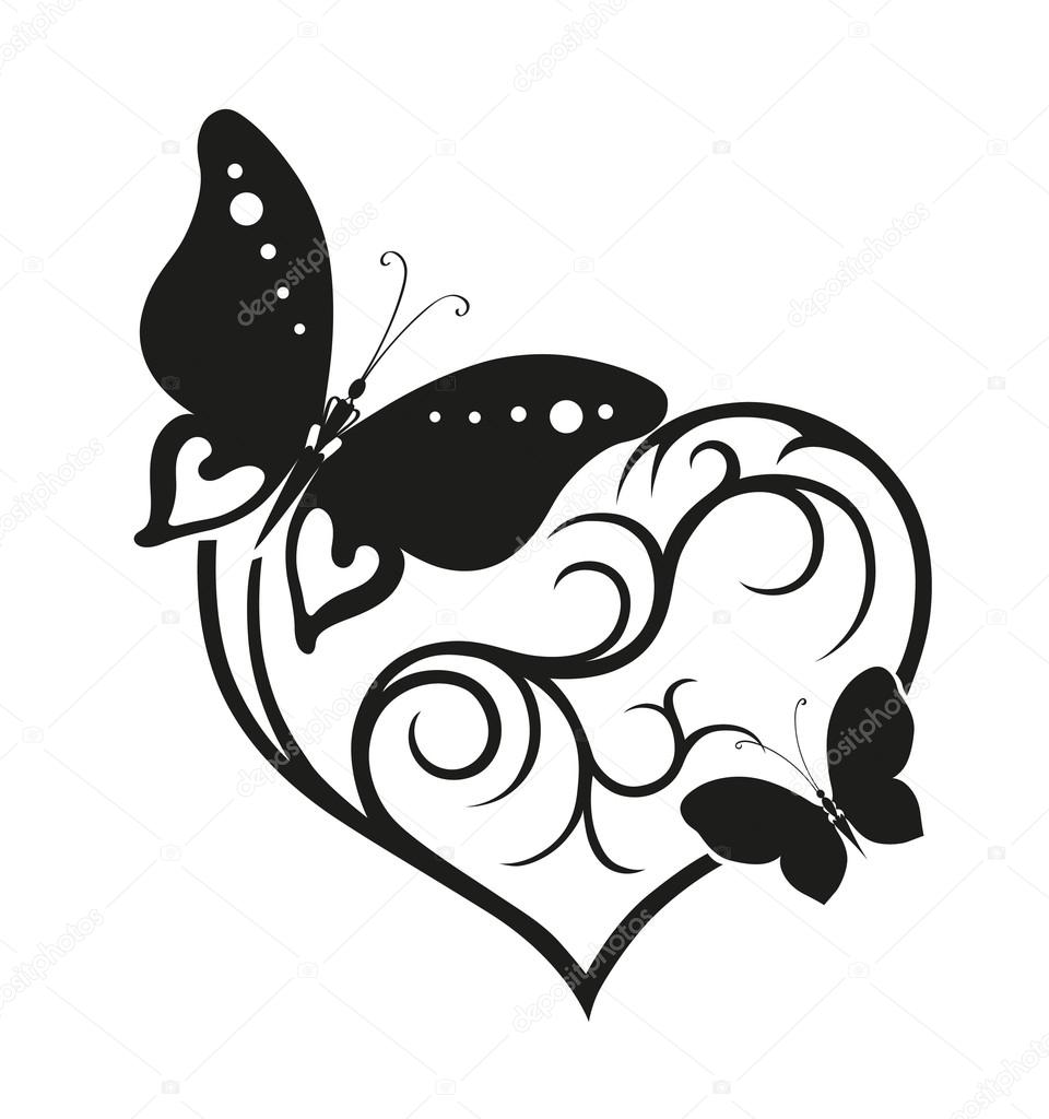 Butterflies with heart silhouette