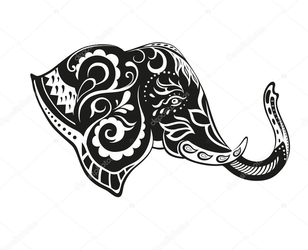Elephant in the festive patterns