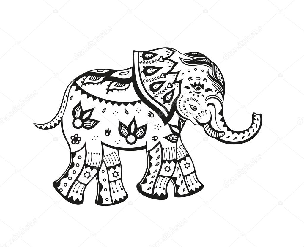 Elephant in the festive patterns