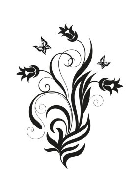 Çiçekler ve süslü kelebek