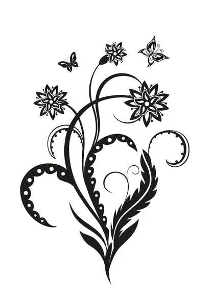 Flores y mariposas ornamentadas — Vector de stock