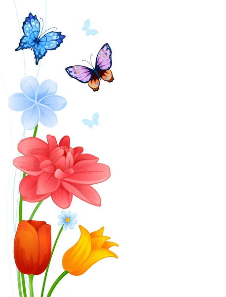 Kleurrijke vlinders en bloemen — Stockvector