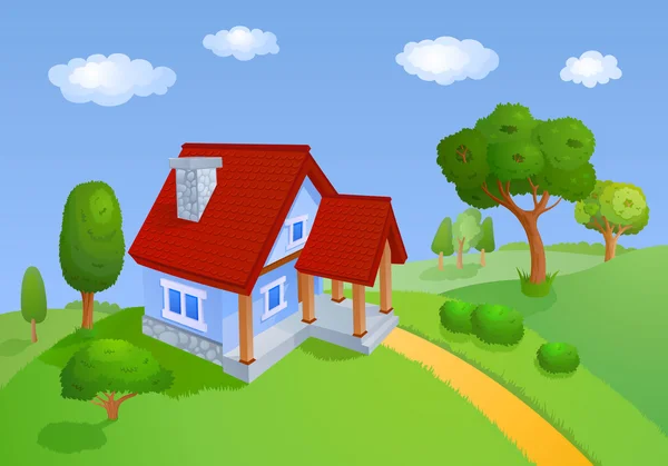 Casa com telhado vermelho — Vetor de Stock