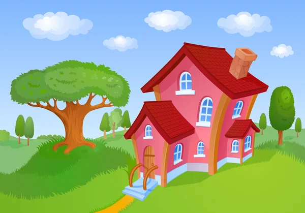 Maison avec toit rouge — Image vectorielle