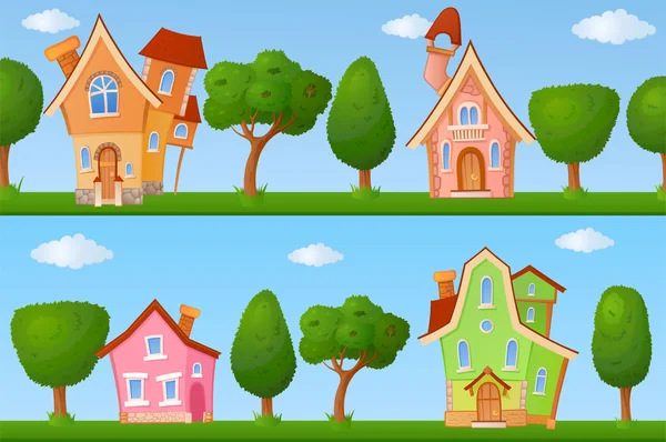 Rues d'été avec maisons et arbres — Image vectorielle