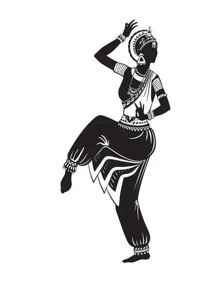 Chica india realizando danza étnica — Vector de stock