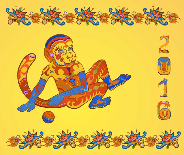 Kaart met etnische versierd aap — Stockvector