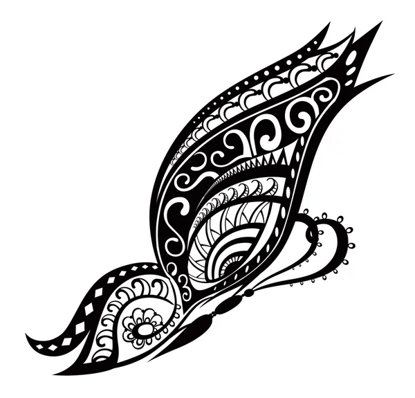 Бабочка с орнаментами в полинезийском стиле — стоковый вектор