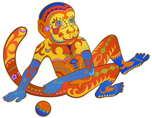 Ethnic ornamented multicolor monkey — Stock Vector