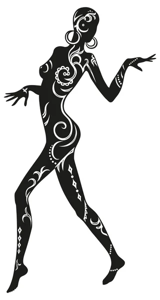 Donna danzante in ornamenti etnici — Vettoriale Stock