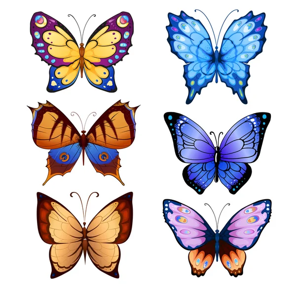 Conjunto de mariposas brillantes para el diseño de decoración — Vector de stock