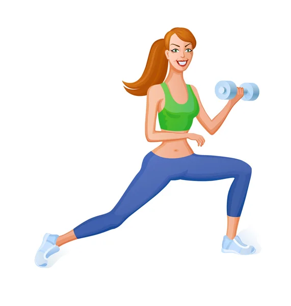 Chica hace fitness con mancuerna — Vector de stock