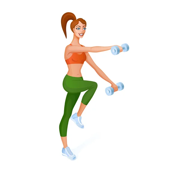 Chica hace fitness con mancuernas — Vector de stock