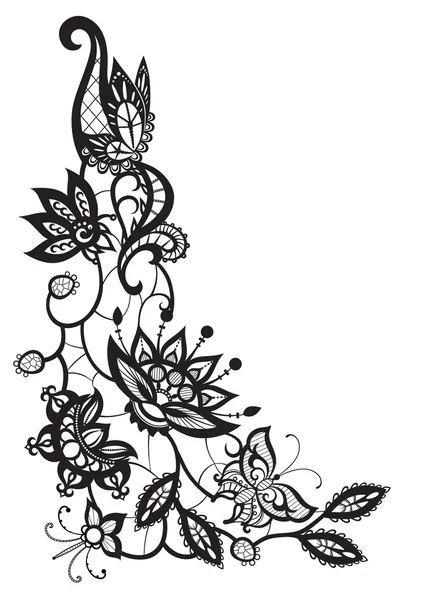 Encaje abstracto con elementos de flores y mariposas — Vector de stock