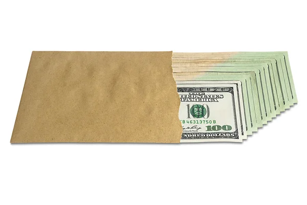Billetes de dólar en un sobre — Foto de Stock