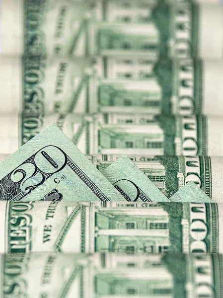 Twenty dollars between other bills — Stock Photo, Image
