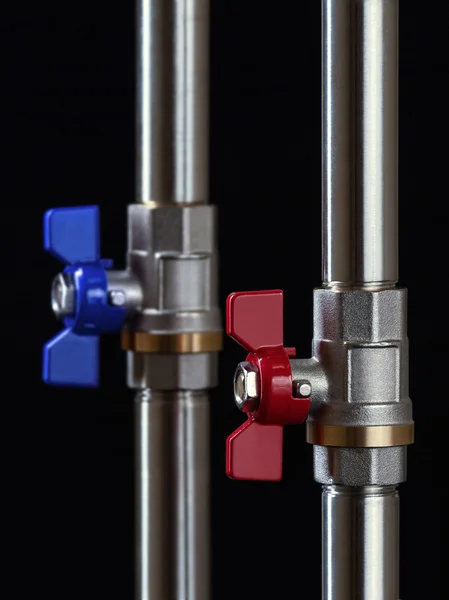 Valves for hot and cold water — Stock Photo, Image