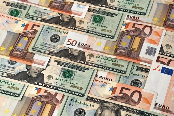 Dollars en euro 's — Stockfoto